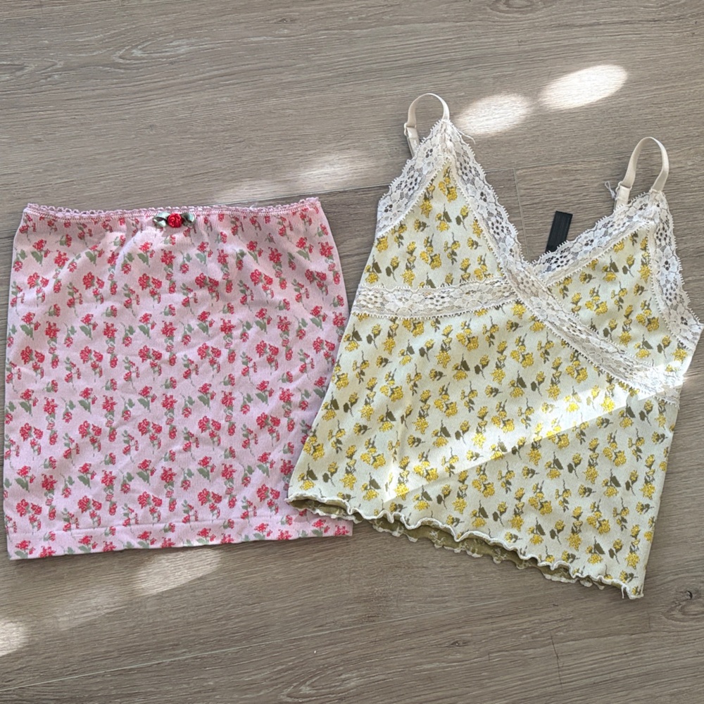 Urban Outfitters Floral Camisoles - size xxs/xs (pink) and xs/s (yellow)